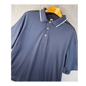 FootJoy Golf Polo Shirt XXL Mens Blue Short Sleeve Athletic White Trim‎ FJ Logo